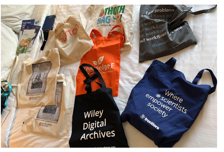 Pictures of exhibition swag at UKSG 2024