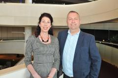 Insights editors Lorraine Estelle and Steve Sharp in Harrogate Convention Centre